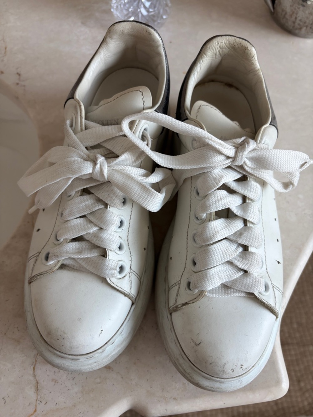 Alexander McQueen White Leather Kids Lace-Up Sneakers